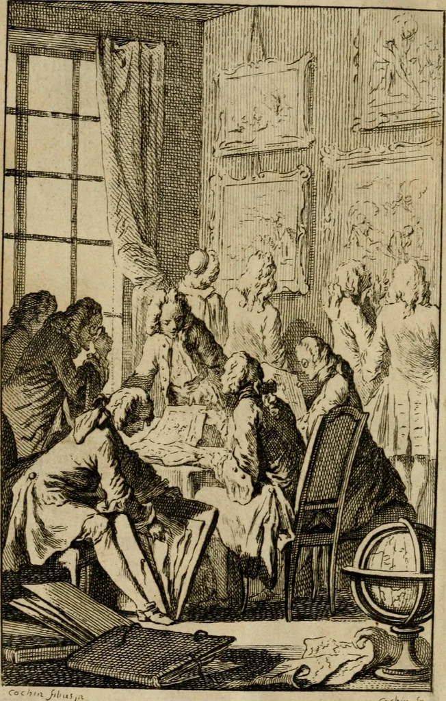 An illustration from Catalogue raisonné des differens effets curieux & rares contenus dans le cabinet de feu M. le chevalier de La Roque : ce cabinet renferme une collection considerable de tableaux, de desseins, & d'estampes des meilleurs maîtres; de figures de bronze & de marbre; de porcelaines anciennes ... de pierres ... de coquilles, & enfin de nombre d'autres morceaux interressans de divers genres, 1745, leaf 9