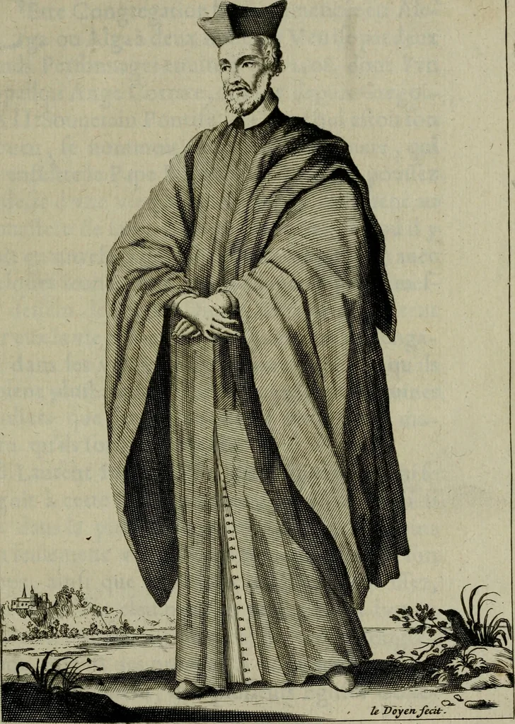 An illustration from Figures des differents habits des chanoines reguliers en ce siecle : auec vn discours sur les habits anciens et modernes de chanoines tant seculiers, que reguliers, 1666, leaf 110