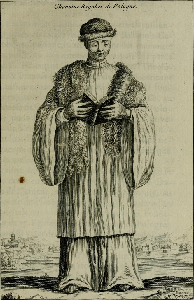 An illustration from Figures des differents habits des chanoines reguliers en ce siecle : auec vn discours sur les habits anciens et modernes de chanoines tant seculiers, que reguliers, 1666, leaf 118