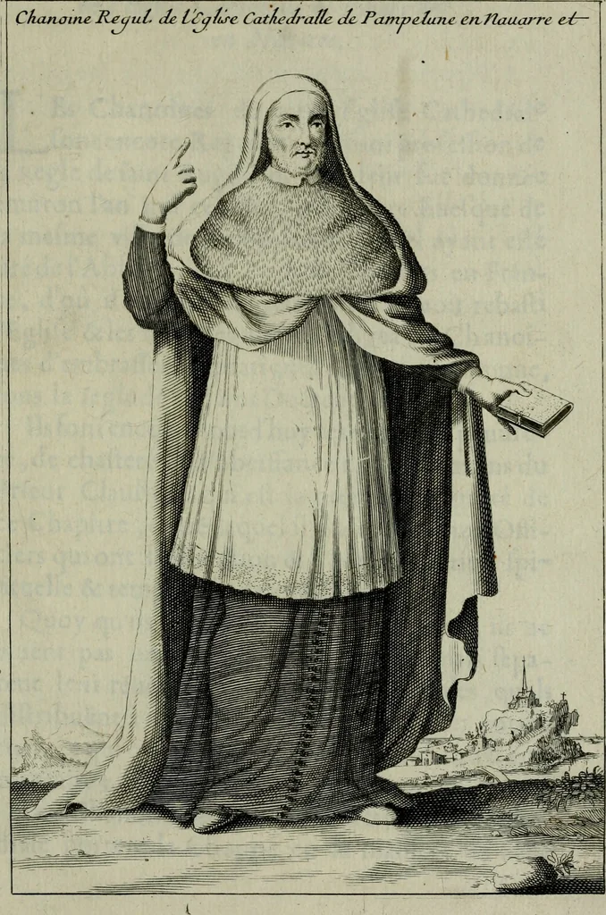 An illustration from Figures des differents habits des chanoines reguliers en ce siecle : auec vn discours sur les habits anciens et modernes de chanoines tant seculiers, que reguliers, 1666, leaf 126