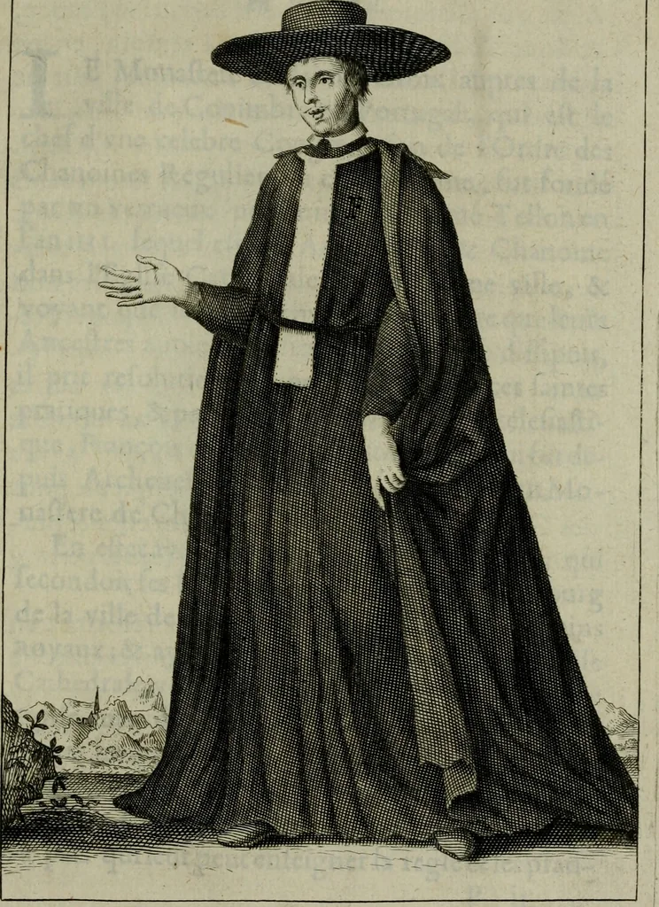 An illustration from Figures des differents habits des chanoines reguliers en ce siecle : auec vn discours sur les habits anciens et modernes de chanoines tant seculiers, que reguliers, 1666, leaf 130