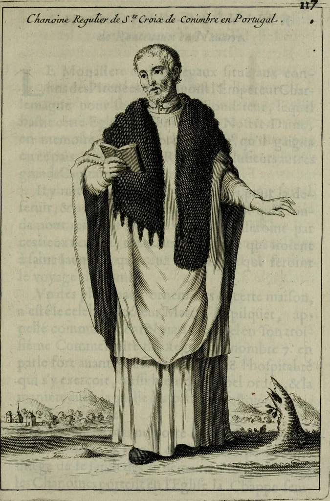 An illustration from Figures des differents habits des chanoines reguliers en ce siecle : auec vn discours sur les habits anciens et modernes de chanoines tant seculiers, que reguliers, 1666, leaf 134