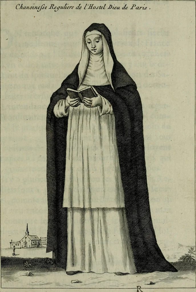 An illustration from Figures des differents habits des chanoines reguliers en ce siecle : auec vn discours sur les habits anciens et modernes de chanoines tant seculiers, que reguliers, 1666, leaf 146