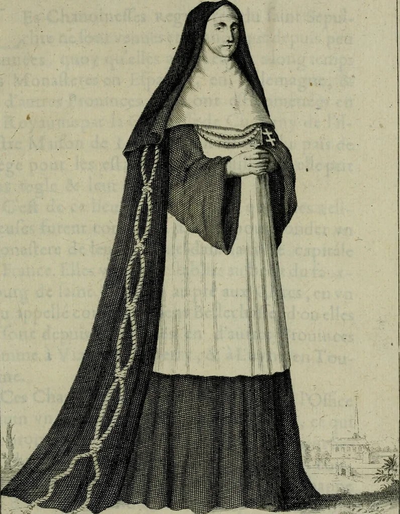 An illustration from Figures des differents habits des chanoines reguliers en ce siecle : auec vn discours sur les habits anciens et modernes de chanoines tant seculiers, que reguliers, 1666, leaf 154