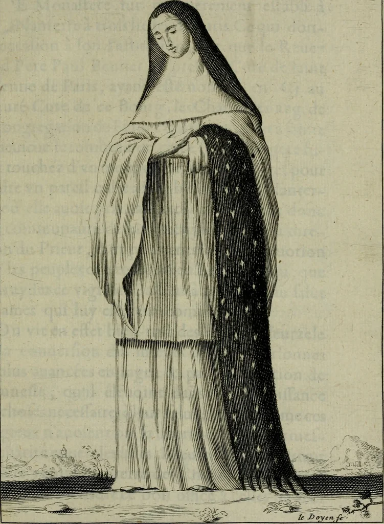 An illustration from Figures des differents habits des chanoines reguliers en ce siecle : auec vn discours sur les habits anciens et modernes de chanoines tant seculiers, que reguliers, 1666, leaf 158