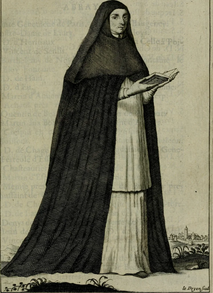 An illustration from Figures des differents habits des chanoines reguliers en ce siecle : auec vn discours sur les habits anciens et modernes de chanoines tant seculiers, que reguliers, 1666, leaf 42