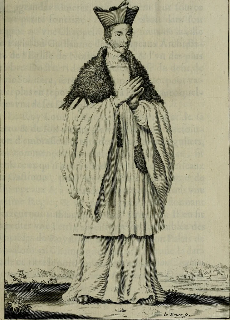 An illustration from Figures des differents habits des chanoines reguliers en ce siecle : auec vn discours sur les habits anciens et modernes de chanoines tant seculiers, que reguliers, 1666, leaf 46