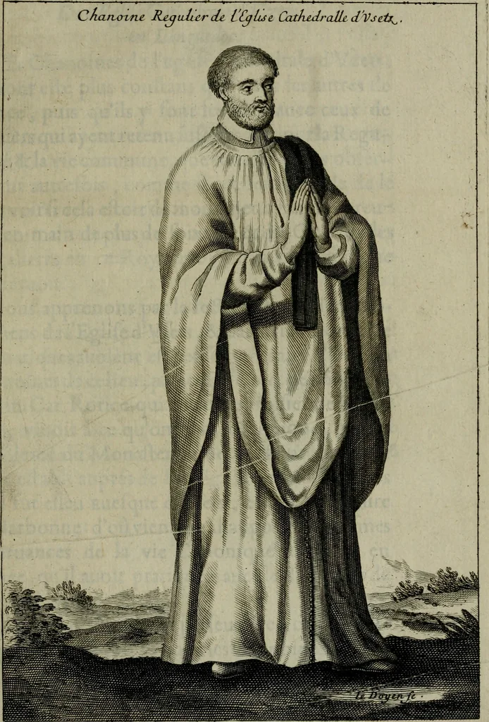 An illustration from Figures des differents habits des chanoines reguliers en ce siecle : auec vn discours sur les habits anciens et modernes de chanoines tant seculiers, que reguliers, 1666, leaf 62