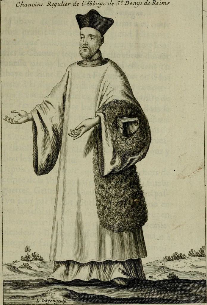 An illustration from Figures des differents habits des chanoines reguliers en ce siecle : auec vn discours sur les habits anciens et modernes de chanoines tant seculiers, que reguliers, 1666, leaf 66