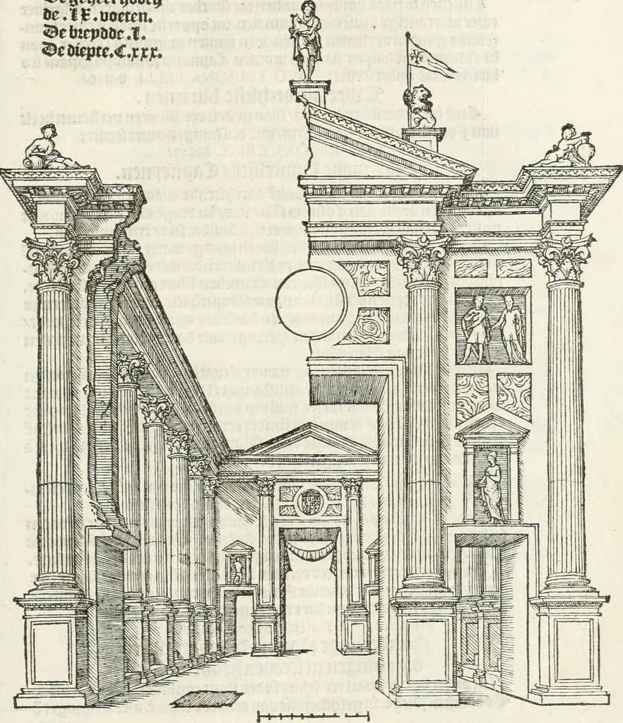 An illustration from De seer wonderlijcke, schoone, triumphelijcke incompst, van den hooghmogenden Prince Philips, Prince van Spaignen, Caroli des vijfden, Keysers sone : inde stadt van Antwerpen, anno M.CCCCC.XLIX, 1550, leaf 60