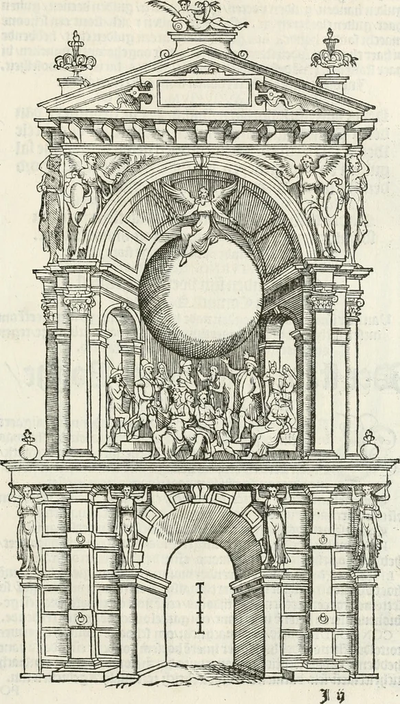 An illustration from De seer wonderlijcke, schoone, triumphelijcke incompst, van den hooghmogenden Prince Philips, Prince van Spaignen, Caroli des vijfden, Keysers sone : inde stadt van Antwerpen, anno M.CCCCC.XLIX, 1550, leaf 70