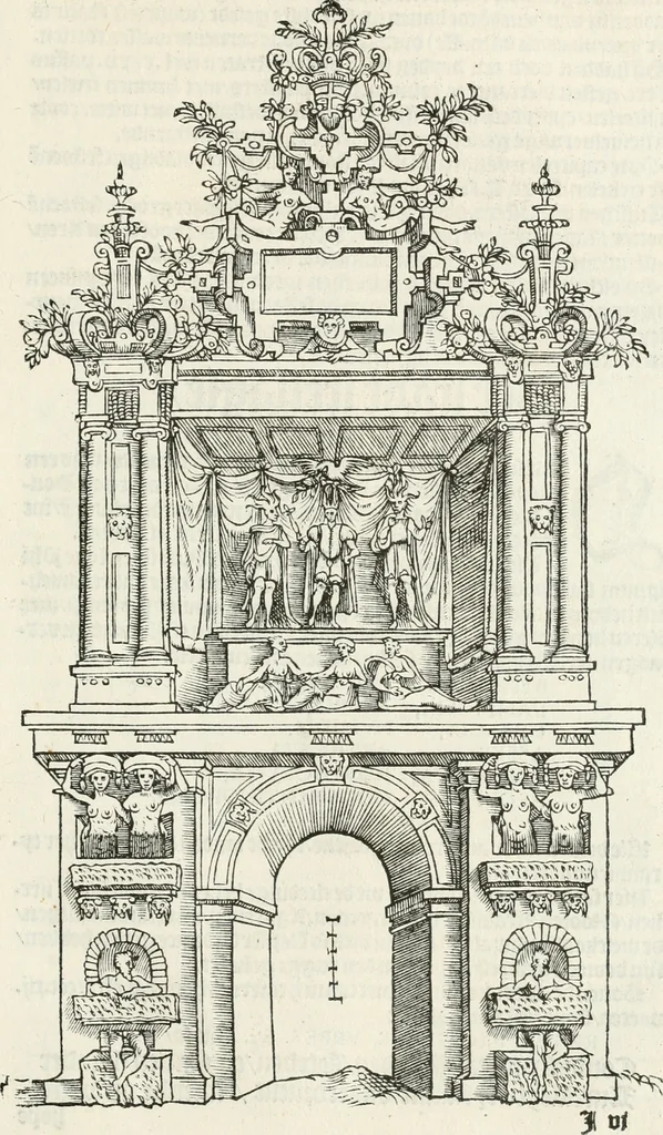 An illustration from De seer wonderlijcke, schoone, triumphelijcke incompst, van den hooghmogenden Prince Philips, Prince van Spaignen, Caroli des vijfden, Keysers sone : inde stadt van Antwerpen, anno M.CCCCC.XLIX, 1550, leaf 78