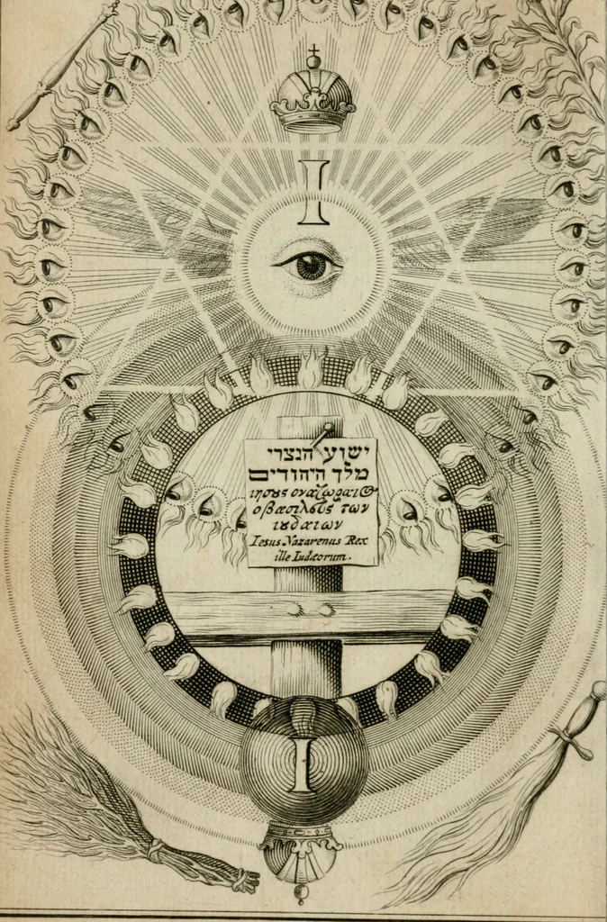 An illustration from Des gottseeligen hocherleuchteten Jacob Böhmens teutonici Philosophi Alle theosophische Wercken : darinnen alle tieffe Geheimnüsse Gottes der ewigen und zeitlichen Natur und Creatur : samt dem wahren Grunde christlicher Religion und der Gottseeligkeit, nach dem apostolischen Gezeugnüss offenbahrer werden : theils aus des Authoris eigenen Originalen, theils aus den ersten und nachgesehenen besten Copyen auffs fleissigste corrigiret : und in Beyfügung etlicher Clavium so vorhin noch nie gedruckt, nebenst einem zweyfachen Register : den Liebhabern göttlicher und natürlicher Weissheit zum besten an Tag gegeben, 1682, leaf 777