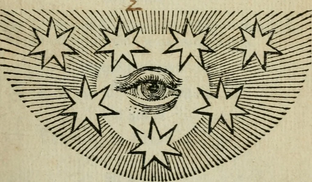An illustration from Des gottseeligen hocherleuchteten Jacob Böhmens teutonici Philosophi Alle theosophische Wercken : darinnen alle tieffe Geheimnüsse Gottes der ewigen und zeitlichen Natur und Creatur : samt dem wahren Grunde christlicher Religion und der Gottseeligkeit, nach dem apostolischen Gezeugnüss offenbahrer werden : theils aus des Authoris eigenen Originalen, theils aus den ersten und nachgesehenen besten Copyen auffs fleissigste corrigiret : und in Beyfügung etlicher Clavium so vorhin noch nie gedruckt, nebenst einem zweyfachen Register : den Liebhabern göttlicher und natürlicher Weissheit zum besten an Tag gegeben, 1682, leaf 38