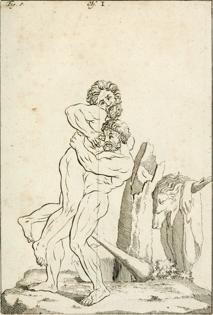 An illustration from Des Herrn Leonhard von Vinci, ersten Mahlers in Florenz, Praktisches Werk von der Mahlerey : worinnen diese vortrefliche Kunst hauptsächlich nach geometrisch- optisch- und mechanischen Grunden gelehret : wie auch nach anatomischen Regeln die verschiedenen Stellungen, Bewegungen und Berrichtungen der Glieder des menschlichen Körpors, deutlich vorgestellet wird, 1786, leaf 224