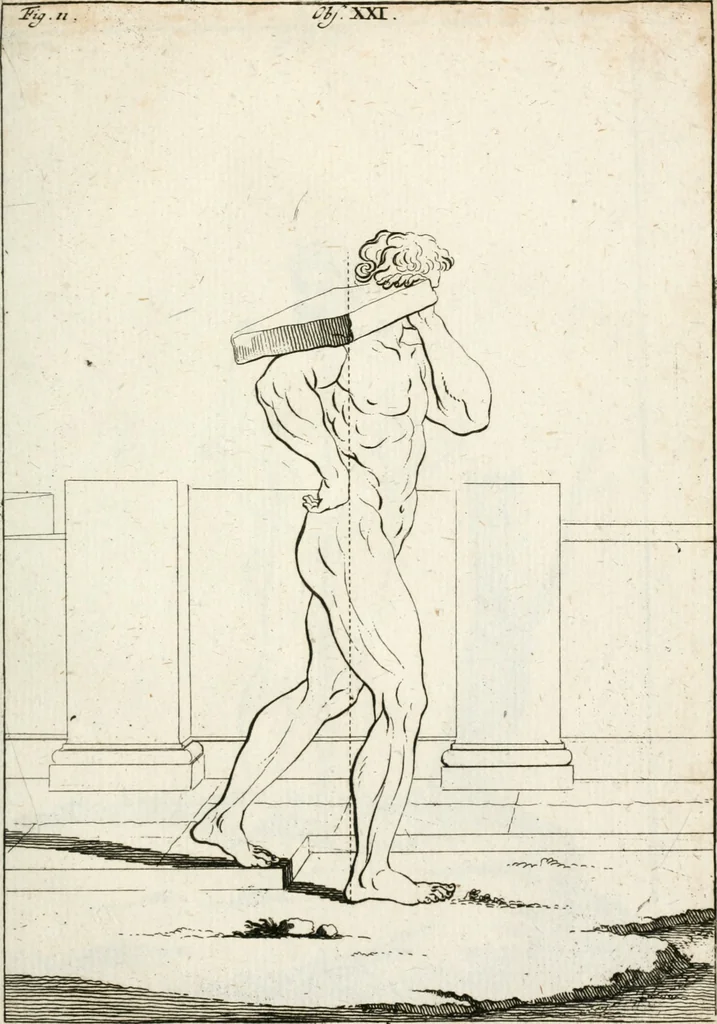 An illustration from Des Herrn Leonhard von Vinci, ersten Mahlers in Florenz, Praktisches Werk von der Mahlerey : worinnen diese vortrefliche Kunst hauptsächlich nach geometrisch- optisch- und mechanischen Grunden gelehret : wie auch nach anatomischen Regeln die verschiedenen Stellungen, Bewegungen und Berrichtungen der Glieder des menschlichen Körpors, deutlich vorgestellet wird, 1786, leaf 236