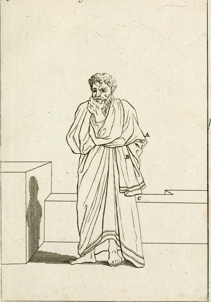 An illustration from Des Herrn Leonhard von Vinci, ersten Mahlers in Florenz, Praktisches Werk von der Mahlerey : worinnen diese vortrefliche Kunst hauptsächlich nach geometrisch- optisch- und mechanischen Grunden gelehret : wie auch nach anatomischen Regeln die verschiedenen Stellungen, Bewegungen und Berrichtungen der Glieder des menschlichen Körpors, deutlich vorgestellet wird, 1786, leaf 270