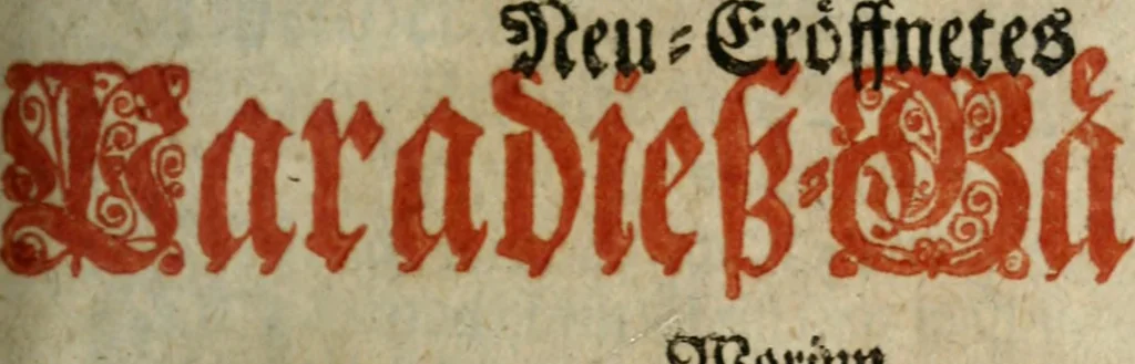 An illustration from Des hocherleuchteten seel. Herrn Johann Arndts, General-Superint. des Fürstenthums Lüneburg Neu-eröffnetes Paradiess-Gärtlein : worinn allen Liebhabern des Wahren Christenthums, durch lehr- und trostreiche Gebeter gezeiget, wie sie ... eifrig zu Gott beten ... auch in Creutz und Leiden andächtig zu Gott seufftzen können : zum bequemen Gebrauch mit drey unterschiedenen Registern, ... auch anitzo zum ersten Mahl mit neuen erbaulichen Sinn-Bildern, dergleichen noch bey keiner andern Edition zu finden, nicht weniger denen merckwürdigen Wunder-Geschichten, so mit diesem geistreichen Buche sich zugetragen, versehen, 1708, leaf 6