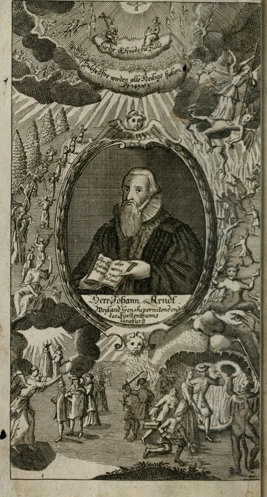 An illustration from Des Hocherleuchteten Sel. Johann Arndts, General-Superintendentens des Fürstenthums Lüneburg, Fünff geistreiche Bücher, vom wahren Christenthum ... : Welchen noch beygefüget drey andere kleine Bücher welchen zu des sel. Joahnn Arndts wahren Christenthum gehörig .., 1740, leaf 5