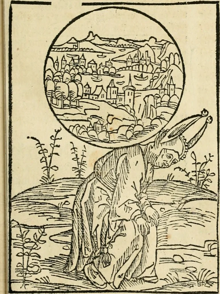 An illustration from Des hochwirdigen doctor Keiserspergs narenschiff : so er gepredigt hat zü Strassburg in der hohen stifft daselbst Predictãt d. zeit i498 dis geprediget :vnd vss latin in tütsch bracht, darin vil weissheit ist zü lerne, vnd leert auch die narreschel hinweck werffen ist nütz vnd güt alen menschen, 1520, leaf 114