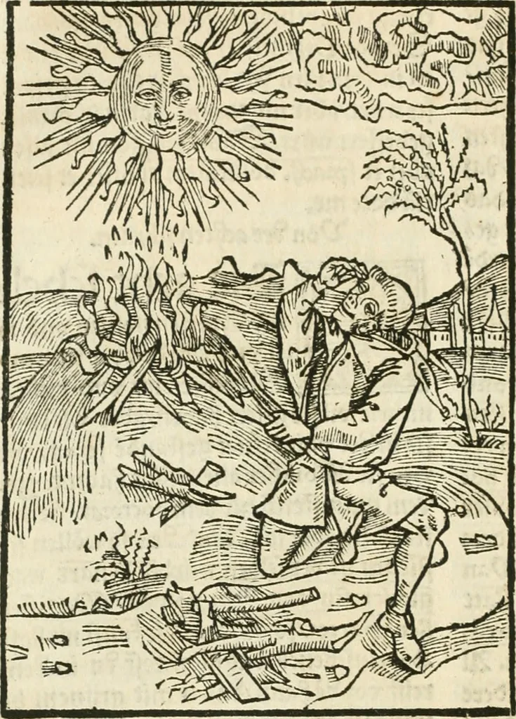 An illustration from Des hochwirdigen doctor Keiserspergs narenschiff : so er gepredigt hat zü Strassburg in der hohen stifft daselbst Predictãt d. zeit i498 dis geprediget :vnd vss latin in tütsch bracht, darin vil weissheit ist zü lerne, vnd leert auch die narreschel hinweck werffen ist nütz vnd güt alen menschen, 1520, leaf 127