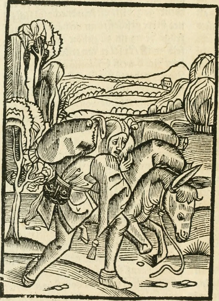 An illustration from Des hochwirdigen doctor Keiserspergs narenschiff : so er gepredigt hat zü Strassburg in der hohen stifft daselbst Predictãt d. zeit i498 dis geprediget :vnd vss latin in tütsch bracht, darin vil weissheit ist zü lerne, vnd leert auch die narreschel hinweck werffen ist nütz vnd güt alen menschen, 1520, leaf 129