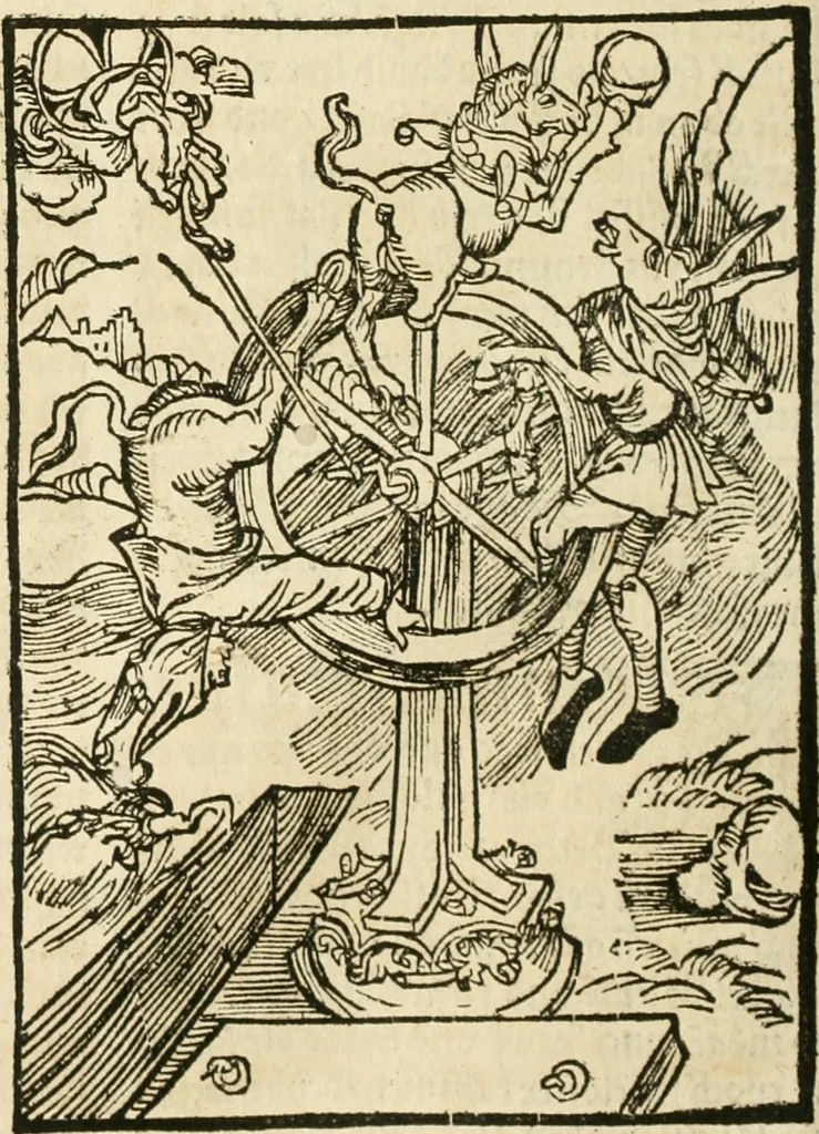An illustration from Des hochwirdigen doctor Keiserspergs narenschiff : so er gepredigt hat zü Strassburg in der hohen stifft daselbst Predictãt d. zeit i498 dis geprediget :vnd vss latin in tütsch bracht, darin vil weissheit ist zü lerne, vnd leert auch die narreschel hinweck werffen ist nütz vnd güt alen menschen, 1520, leaf 155