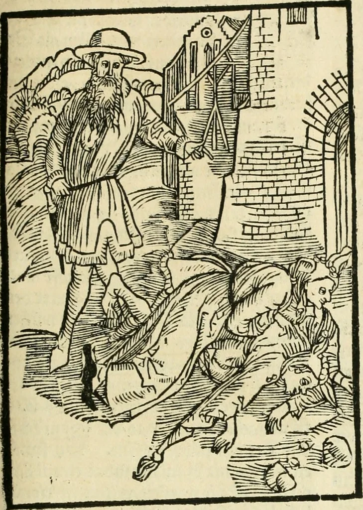 An illustration from Des hochwirdigen doctor Keiserspergs narenschiff : so er gepredigt hat zü Strassburg in der hohen stifft daselbst Predictãt d. zeit i498 dis geprediget :vnd vss latin in tütsch bracht, darin vil weissheit ist zü lerne, vnd leert auch die narreschel hinweck werffen ist nütz vnd güt alen menschen, 1520, leaf 164