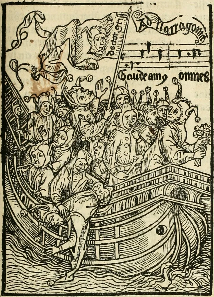 An illustration from Des hochwirdigen doctor Keiserspergs narenschiff : so er gepredigt hat zü Strassburg in der hohen stifft daselbst Predictãt d. zeit i498 dis geprediget :vnd vss latin in tütsch bracht, darin vil weissheit ist zü lerne, vnd leert auch die narreschel hinweck werffen ist nütz vnd güt alen menschen, 1520, leaf 196