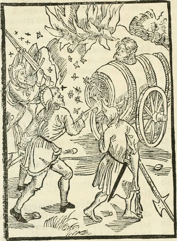 An illustration from Des hochwirdigen doctor Keiserspergs narenschiff : so er gepredigt hat zü Strassburg in der hohen stifft daselbst Predictãt d. zeit i498 dis geprediget :vnd vss latin in tütsch bracht, darin vil weissheit ist zü lerne, vnd leert auch die narreschel hinweck werffen ist nütz vnd güt alen menschen, 1520, leaf 215
