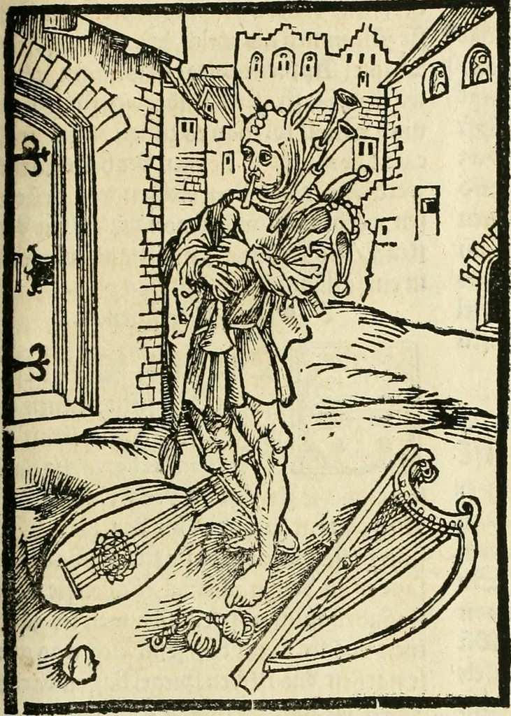An illustration from Des hochwirdigen doctor Keiserspergs narenschiff : so er gepredigt hat zü Strassburg in der hohen stifft daselbst Predictãt d. zeit i498 dis geprediget :vnd vss latin in tütsch bracht, darin vil weissheit ist zü lerne, vnd leert auch die narreschel hinweck werffen ist nütz vnd güt alen menschen, 1520, leaf 218