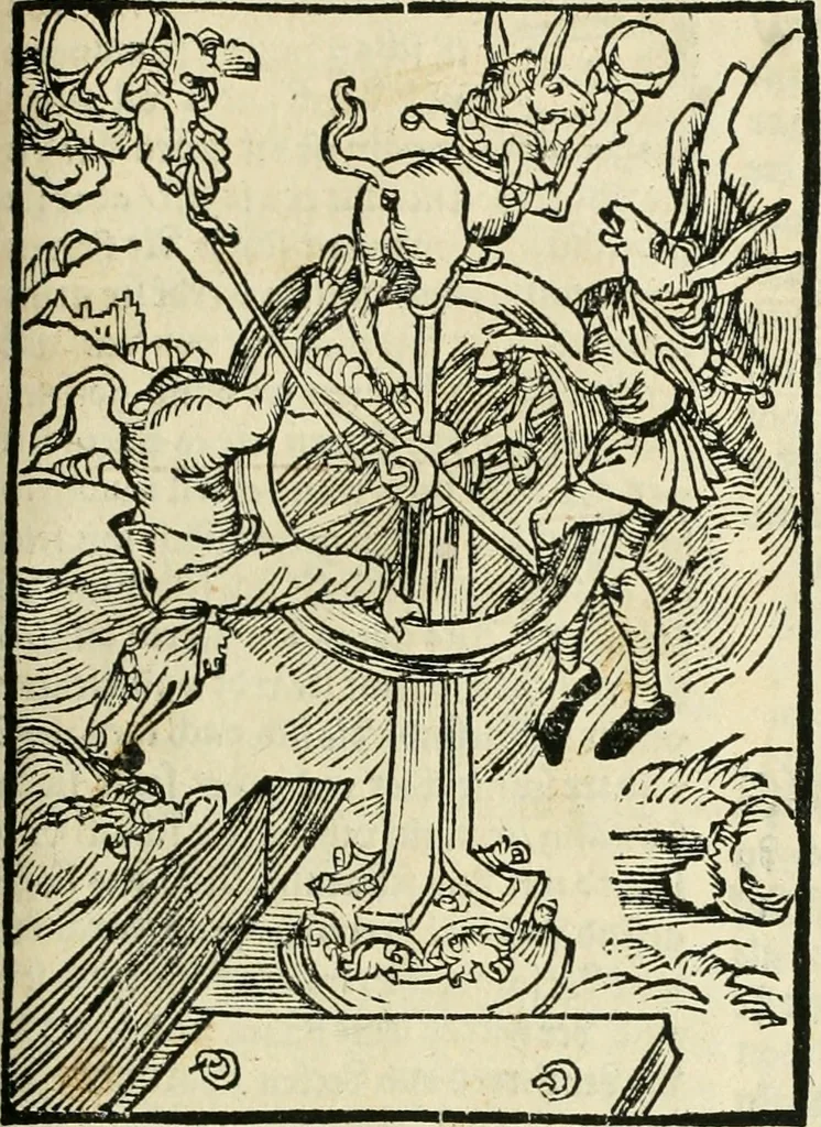 An illustration from Des hochwirdigen doctor Keiserspergs narenschiff : so er gepredigt hat zü Strassburg in der hohen stifft daselbst Predictãt d. zeit i498 dis geprediget :vnd vss latin in tütsch bracht, darin vil weissheit ist zü lerne, vnd leert auch die narreschel hinweck werffen ist nütz vnd güt alen menschen, 1520, leaf 224