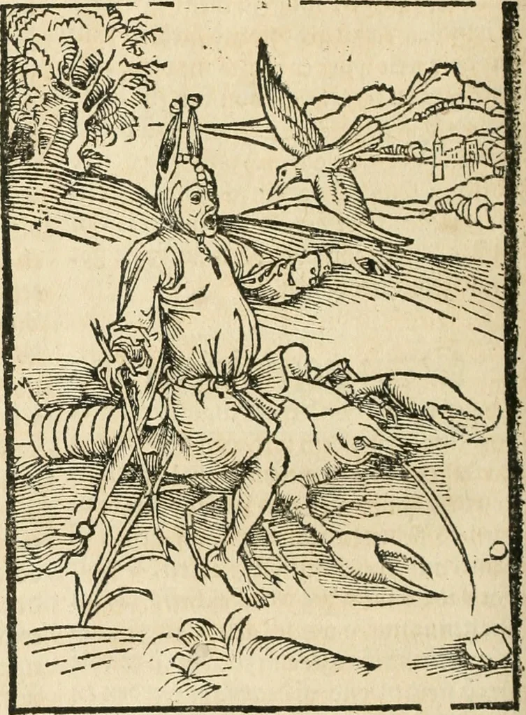 An illustration from Des hochwirdigen doctor Keiserspergs narenschiff : so er gepredigt hat zü Strassburg in der hohen stifft daselbst Predictãt d. zeit i498 dis geprediget :vnd vss latin in tütsch bracht, darin vil weissheit ist zü lerne, vnd leert auch die narreschel hinweck werffen ist nütz vnd güt alen menschen, 1520, leaf 227
