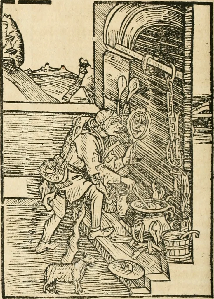 An illustration from Des hochwirdigen doctor Keiserspergs narenschiff : so er gepredigt hat zü Strassburg in der hohen stifft daselbst Predictãt d. zeit i498 dis geprediget :vnd vss latin in tütsch bracht, darin vil weissheit ist zü lerne, vnd leert auch die narreschel hinweck werffen ist nütz vnd güt alen menschen, 1520, leaf 235