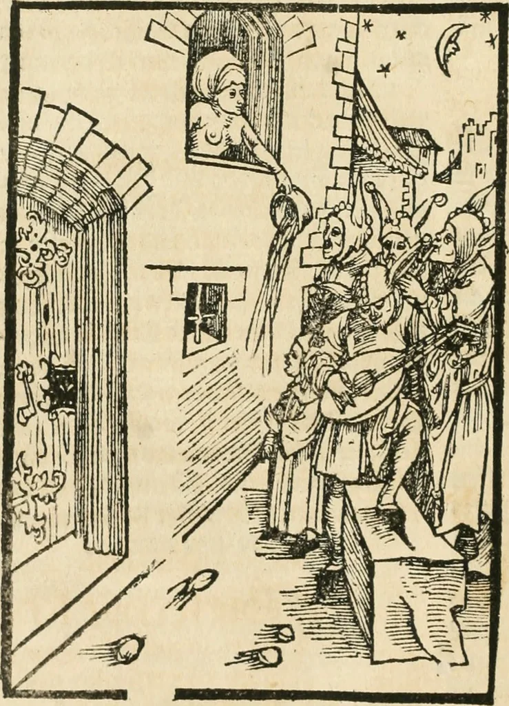An illustration from Des hochwirdigen doctor Keiserspergs narenschiff : so er gepredigt hat zü Strassburg in der hohen stifft daselbst Predictãt d. zeit i498 dis geprediget :vnd vss latin in tütsch bracht, darin vil weissheit ist zü lerne, vnd leert auch die narreschel hinweck werffen ist nütz vnd güt alen menschen, 1520, leaf 245
