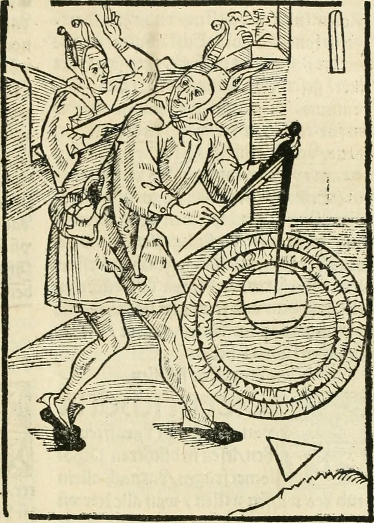 An illustration from Des hochwirdigen doctor Keiserspergs narenschiff : so er gepredigt hat zü Strassburg in der hohen stifft daselbst Predictãt d. zeit i498 dis geprediget :vnd vss latin in tütsch bracht, darin vil weissheit ist zü lerne, vnd leert auch die narreschel hinweck werffen ist nütz vnd güt alen menschen, 1520, leaf 254