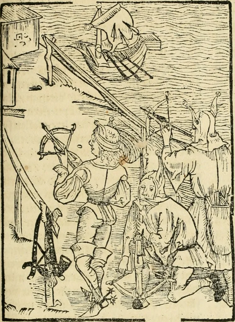 An illustration from Des hochwirdigen doctor Keiserspergs narenschiff : so er gepredigt hat zü Strassburg in der hohen stifft daselbst Predictãt d. zeit i498 dis geprediget :vnd vss latin in tütsch bracht, darin vil weissheit ist zü lerne, vnd leert auch die narreschel hinweck werffen ist nütz vnd güt alen menschen, 1520, leaf 284