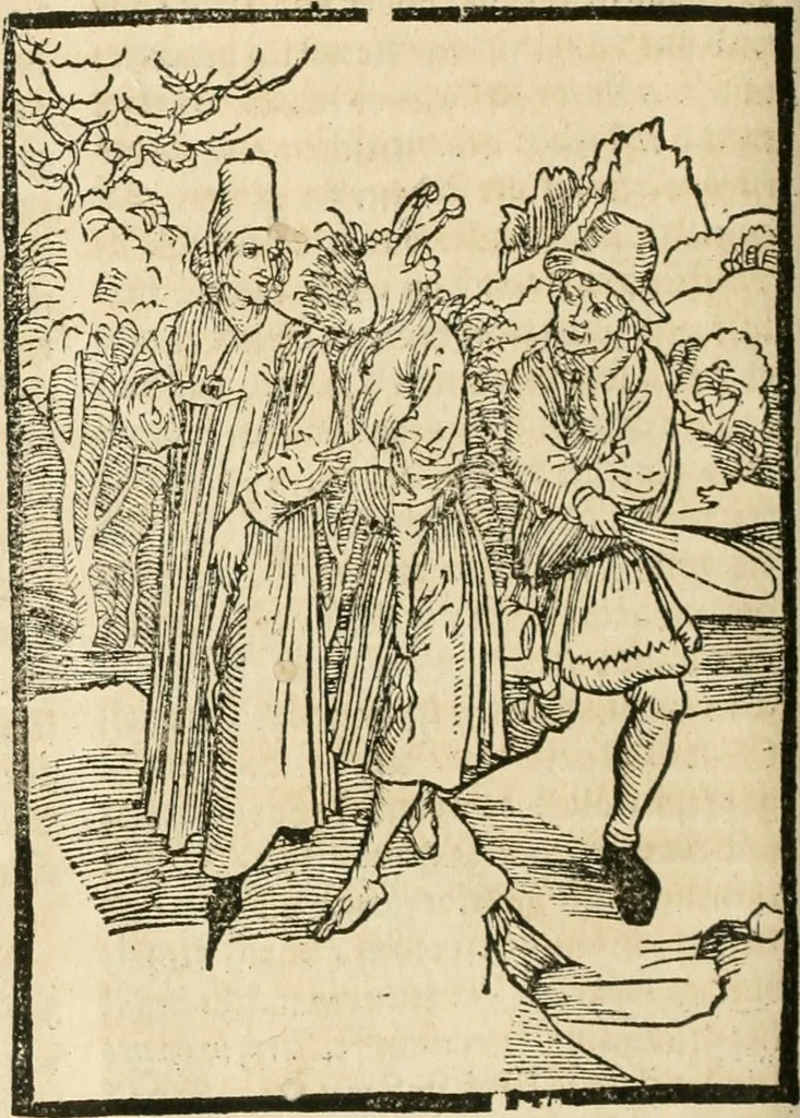 An illustration from Des hochwirdigen doctor Keiserspergs narenschiff : so er gepredigt hat zü Strassburg in der hohen stifft daselbst Predictãt d. zeit i498 dis geprediget :vnd vss latin in tütsch bracht, darin vil weissheit ist zü lerne, vnd leert auch die narreschel hinweck werffen ist nütz vnd güt alen menschen, 1520, leaf 293