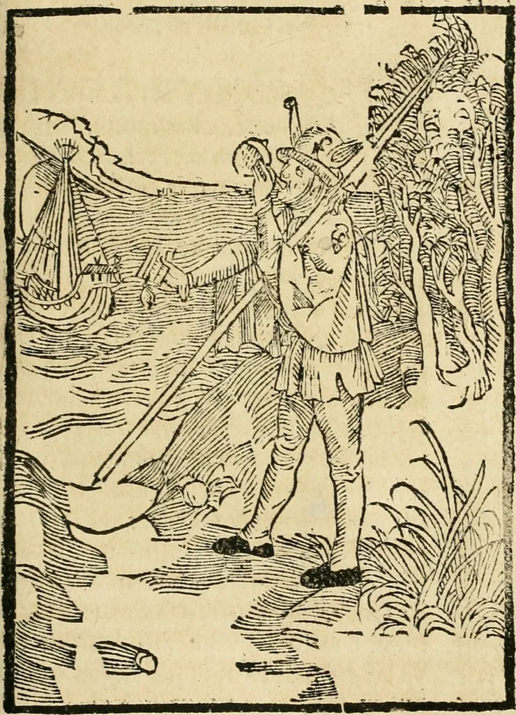 An illustration from Des hochwirdigen doctor Keiserspergs narenschiff : so er gepredigt hat zü Strassburg in der hohen stifft daselbst Predictãt d. zeit i498 dis geprediget :vnd vss latin in tütsch bracht, darin vil weissheit ist zü lerne, vnd leert auch die narreschel hinweck werffen ist nütz vnd güt alen menschen, 1520, leaf 314