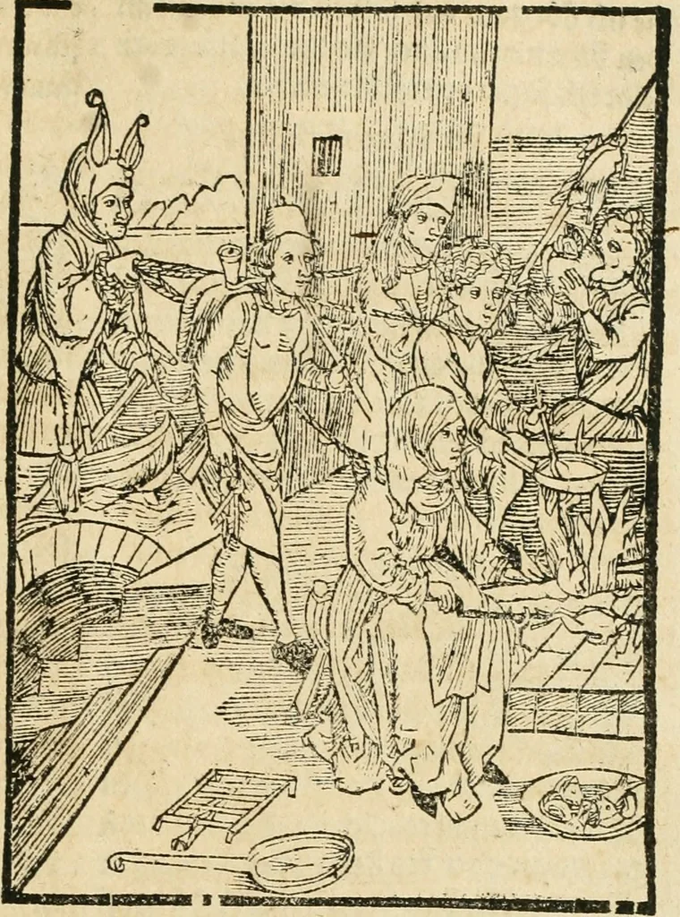 An illustration from Des hochwirdigen doctor Keiserspergs narenschiff : so er gepredigt hat zü Strassburg in der hohen stifft daselbst Predictãt d. zeit i498 dis geprediget :vnd vss latin in tütsch bracht, darin vil weissheit ist zü lerne, vnd leert auch die narreschel hinweck werffen ist nütz vnd güt alen menschen, 1520, leaf 316