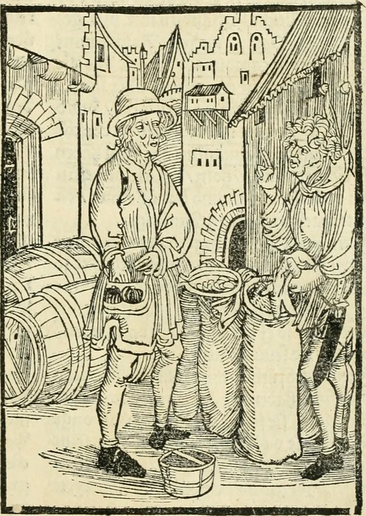 An illustration from Des hochwirdigen doctor Keiserspergs narenschiff : so er gepredigt hat zü Strassburg in der hohen stifft daselbst Predictãt d. zeit i498 dis geprediget :vnd vss latin in tütsch bracht, darin vil weissheit ist zü lerne, vnd leert auch die narreschel hinweck werffen ist nütz vnd güt alen menschen, 1520, leaf 322