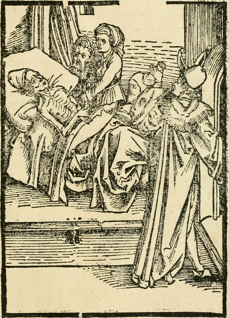 An illustration from Des hochwirdigen doctor Keiserspergs narenschiff : so er gepredigt hat zü Strassburg in der hohen stifft daselbst Predictãt d. zeit i498 dis geprediget :vnd vss latin in tütsch bracht, darin vil weissheit ist zü lerne, vnd leert auch die narreschel hinweck werffen ist nütz vnd güt alen menschen, 1520, leaf 328