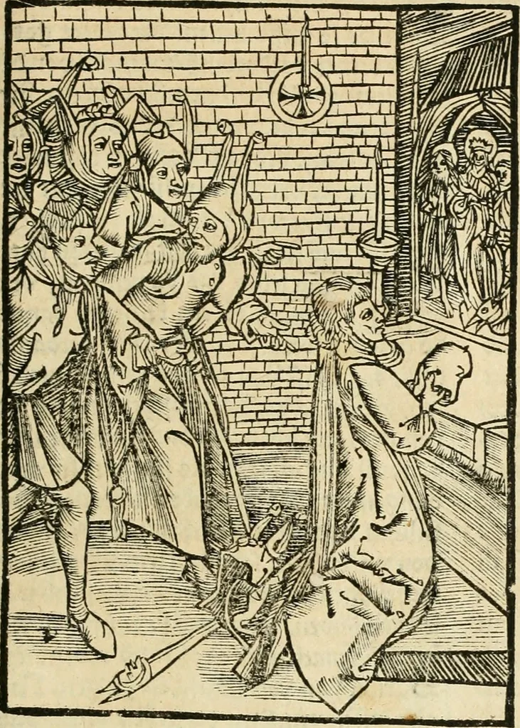 An illustration from Des hochwirdigen doctor Keiserspergs narenschiff : so er gepredigt hat zü Strassburg in der hohen stifft daselbst Predictãt d. zeit i498 dis geprediget :vnd vss latin in tütsch bracht, darin vil weissheit ist zü lerne, vnd leert auch die narreschel hinweck werffen ist nütz vnd güt alen menschen, 1520, leaf 330
