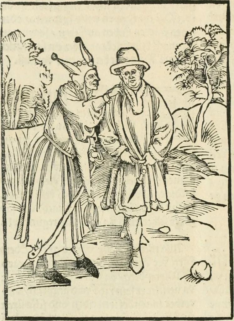 An illustration from Des hochwirdigen doctor Keiserspergs narenschiff : so er gepredigt hat zü Strassburg in der hohen stifft daselbst Predictãt d. zeit i498 dis geprediget :vnd vss latin in tütsch bracht, darin vil weissheit ist zü lerne, vnd leert auch die narreschel hinweck werffen ist nütz vnd güt alen menschen, 1520, leaf 35