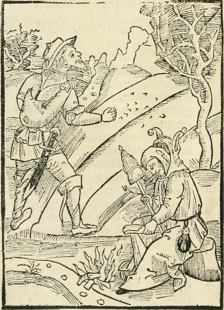 An illustration from Des hochwirdigen doctor Keiserspergs narenschiff : so er gepredigt hat zü Strassburg in der hohen stifft daselbst Predictãt d. zeit i498 dis geprediget :vnd vss latin in tütsch bracht, darin vil weissheit ist zü lerne, vnd leert auch die narreschel hinweck werffen ist nütz vnd güt alen menschen, 1520, leaf 363