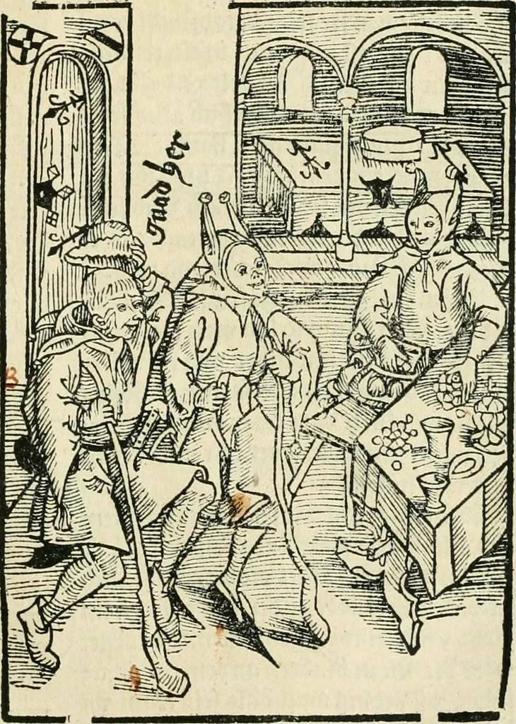 An illustration from Des hochwirdigen doctor Keiserspergs narenschiff : so er gepredigt hat zü Strassburg in der hohen stifft daselbst Predictãt d. zeit i498 dis geprediget :vnd vss latin in tütsch bracht, darin vil weissheit ist zü lerne, vnd leert auch die narreschel hinweck werffen ist nütz vnd güt alen menschen, 1520, leaf 38