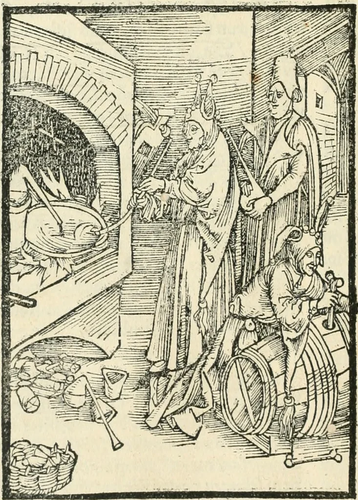 An illustration from Des hochwirdigen doctor Keiserspergs narenschiff : so er gepredigt hat zü Strassburg in der hohen stifft daselbst Predictãt d. zeit i498 dis geprediget :vnd vss latin in tütsch bracht, darin vil weissheit ist zü lerne, vnd leert auch die narreschel hinweck werffen ist nütz vnd güt alen menschen, 1520, leaf 383