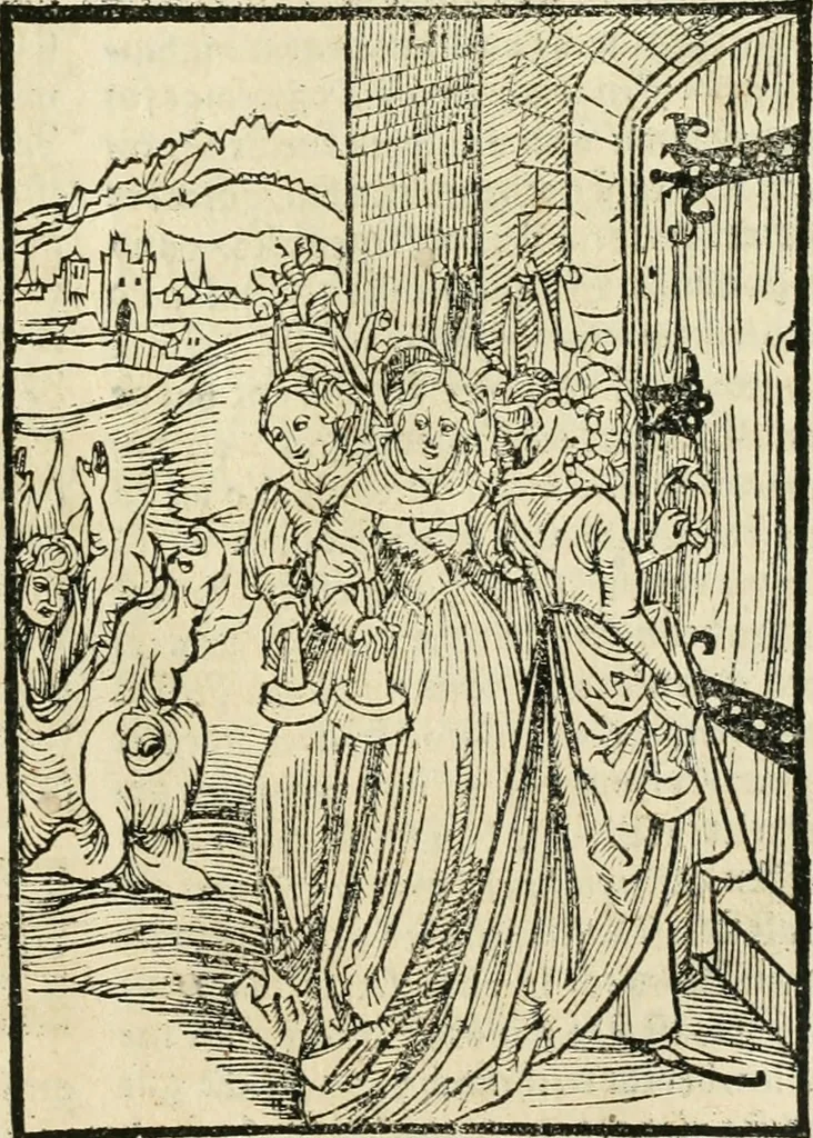 An illustration from Des hochwirdigen doctor Keiserspergs narenschiff : so er gepredigt hat zü Strassburg in der hohen stifft daselbst Predictãt d. zeit i498 dis geprediget :vnd vss latin in tütsch bracht, darin vil weissheit ist zü lerne, vnd leert auch die narreschel hinweck werffen ist nütz vnd güt alen menschen, 1520, leaf 394