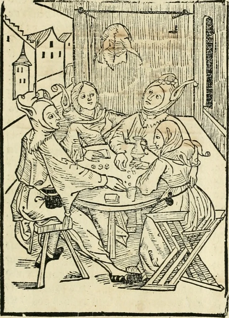 An illustration from Des hochwirdigen doctor Keiserspergs narenschiff : so er gepredigt hat zü Strassburg in der hohen stifft daselbst Predictãt d. zeit i498 dis geprediget :vnd vss latin in tütsch bracht, darin vil weissheit ist zü lerne, vnd leert auch die narreschel hinweck werffen ist nütz vnd güt alen menschen, 1520, leaf 414