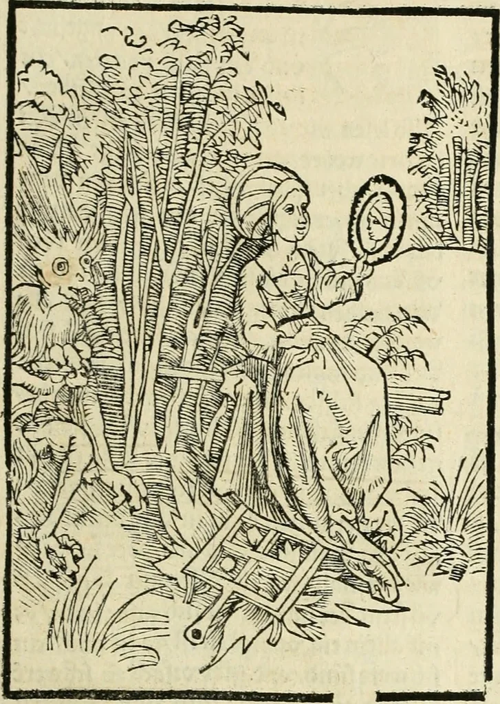 An illustration from Des hochwirdigen doctor Keiserspergs narenschiff : so er gepredigt hat zü Strassburg in der hohen stifft daselbst Predictãt d. zeit i498 dis geprediget :vnd vss latin in tütsch bracht, darin vil weissheit ist zü lerne, vnd leert auch die narreschel hinweck werffen ist nütz vnd güt alen menschen, 1520, leaf 42